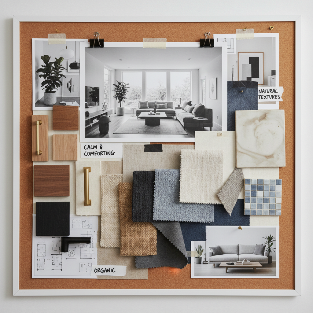 AI-generated mood board and material direction for interior design