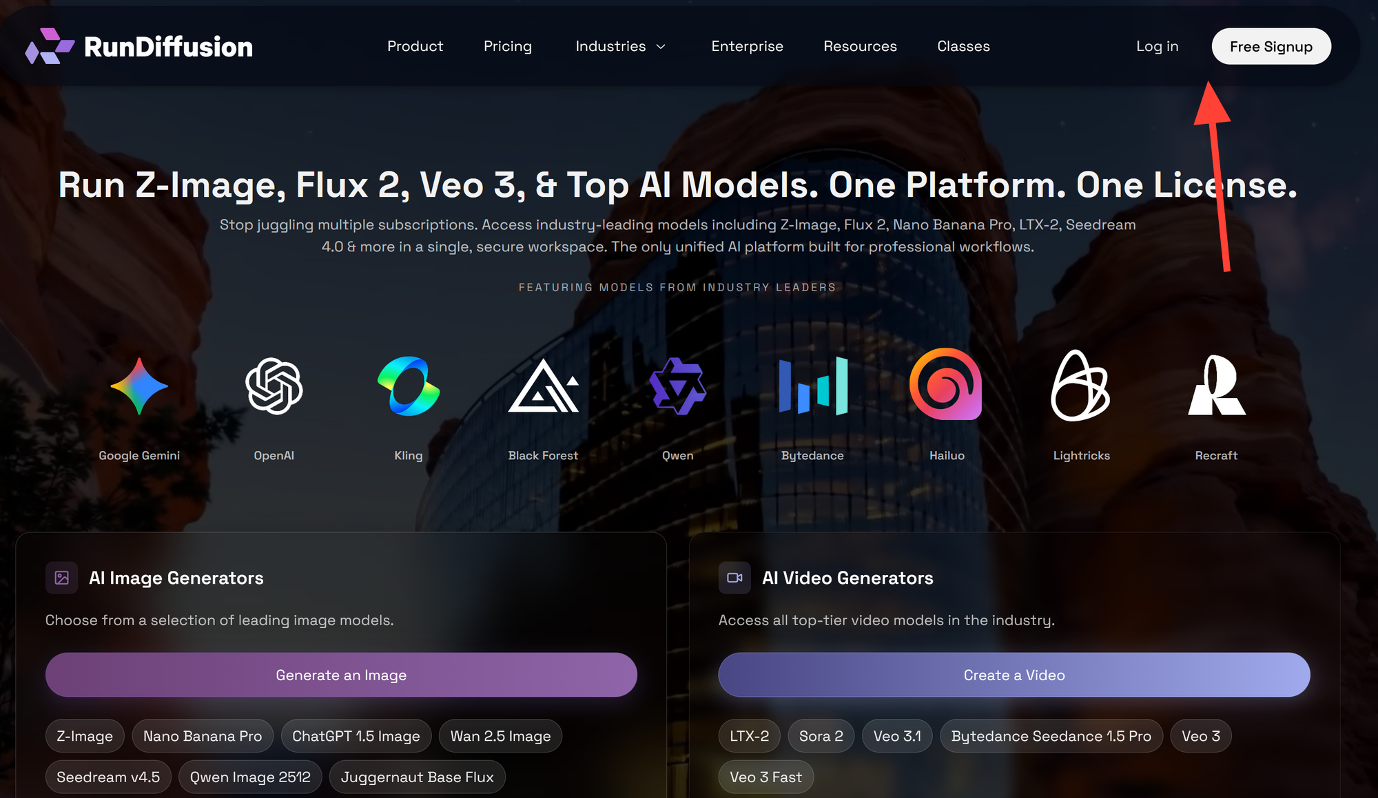 RunDiffusion login screen for getting started with AI architecture generation