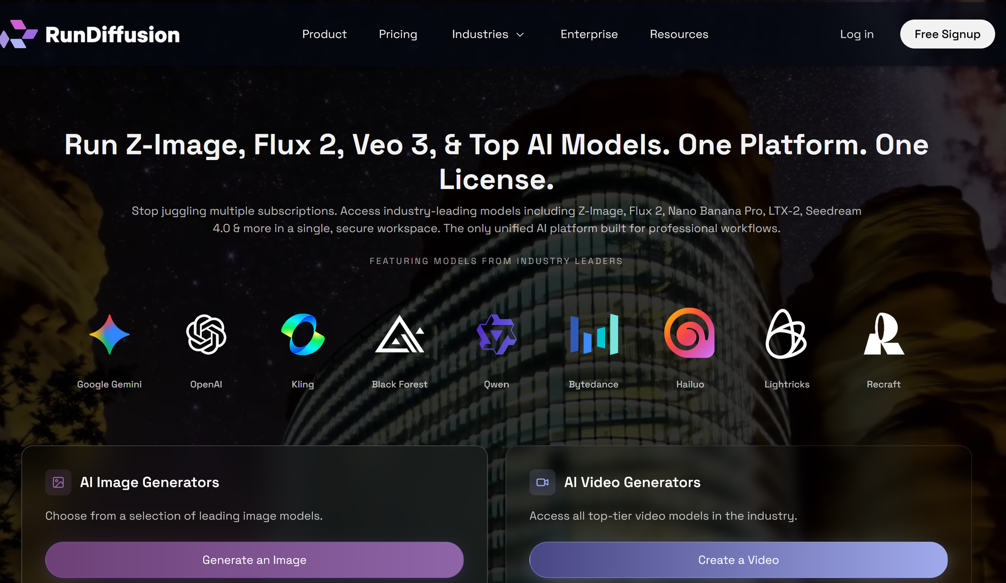 RunDiffusion login screen