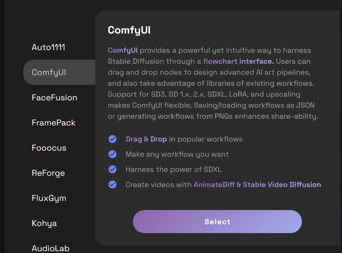 Select ComfyUI in RunDiffusion