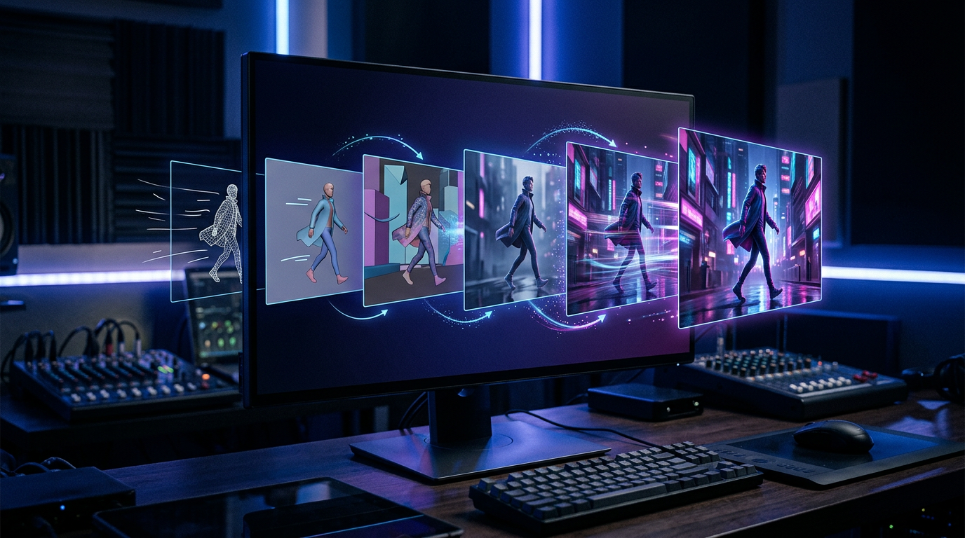 Concept illustration of controlled video generation guided by reference motion and visual styling