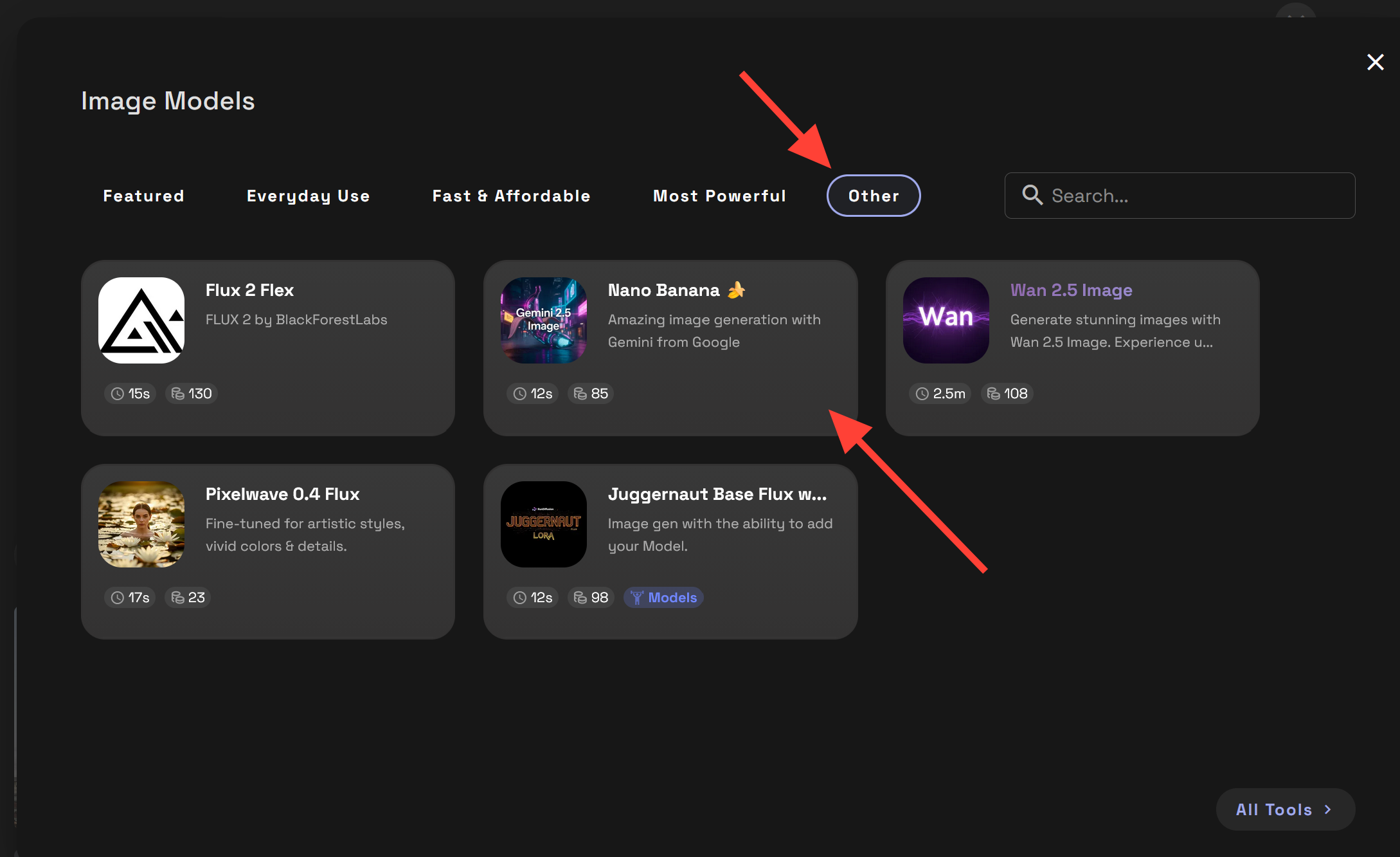 Model selection menu in the RunDiffusion image generator