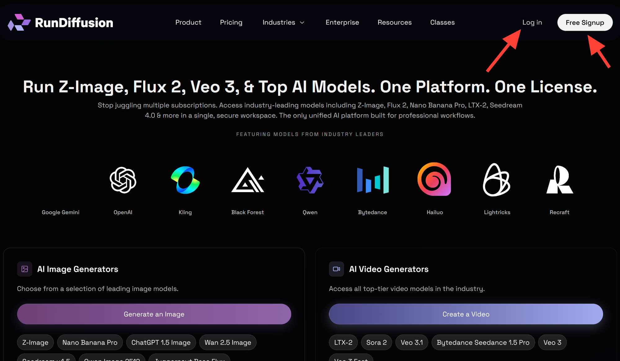 Login page for RunDiffusion
