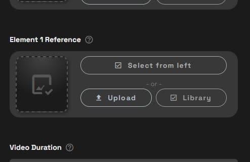 Element 1 Reference section in Kling O3 Std Ref. Vid to Vid