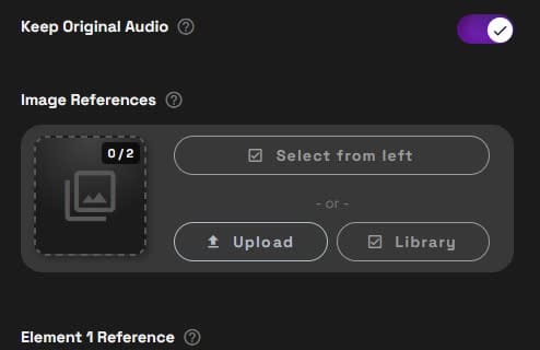 Image References section in Kling O3 Std Ref. Vid to Vid