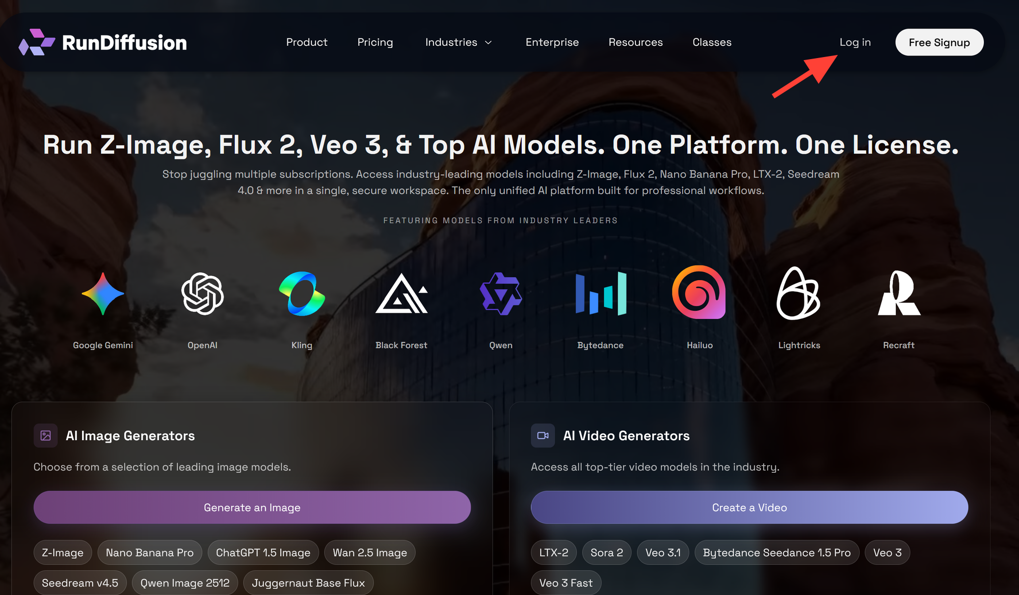 RunDiffusion login screen step 1