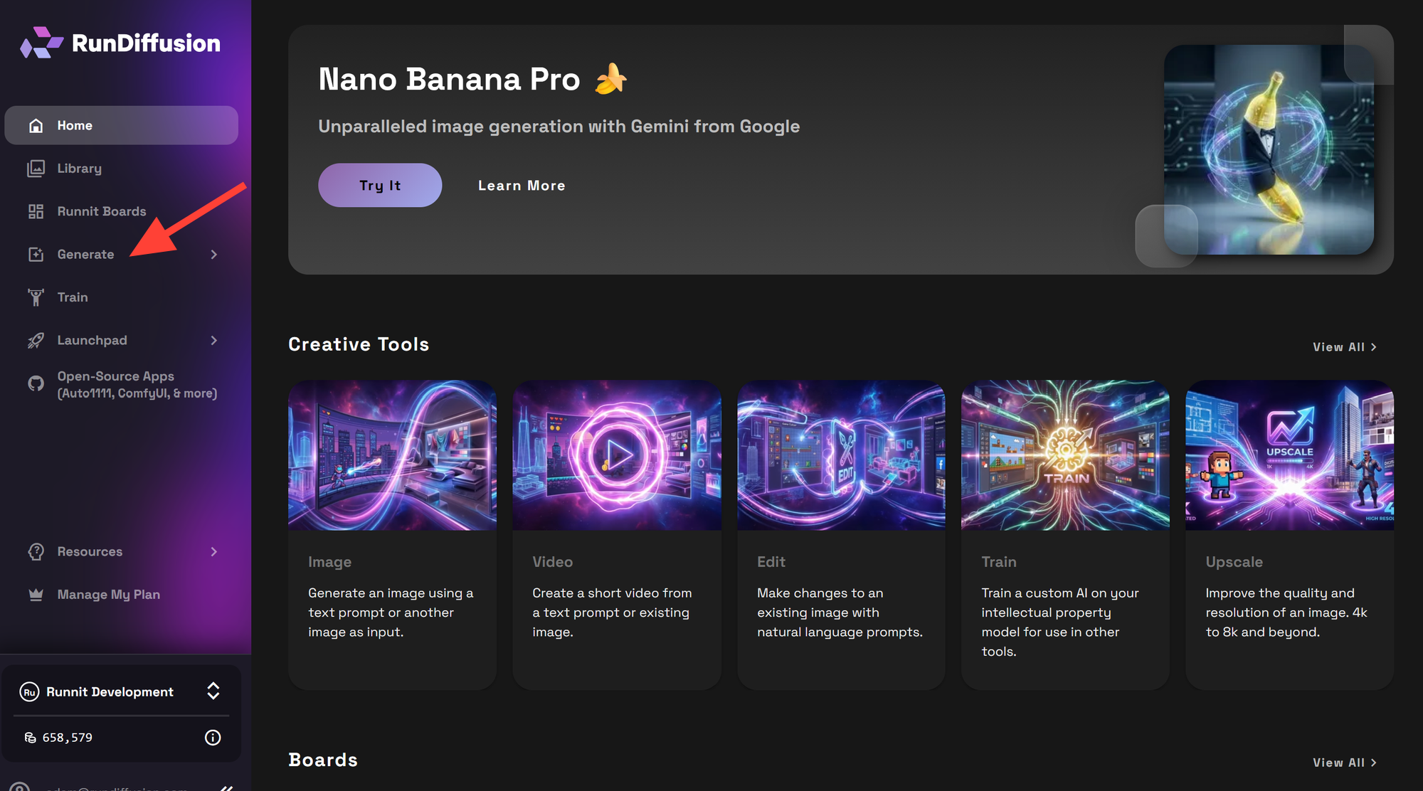RunDiffusion select Generate step 2
