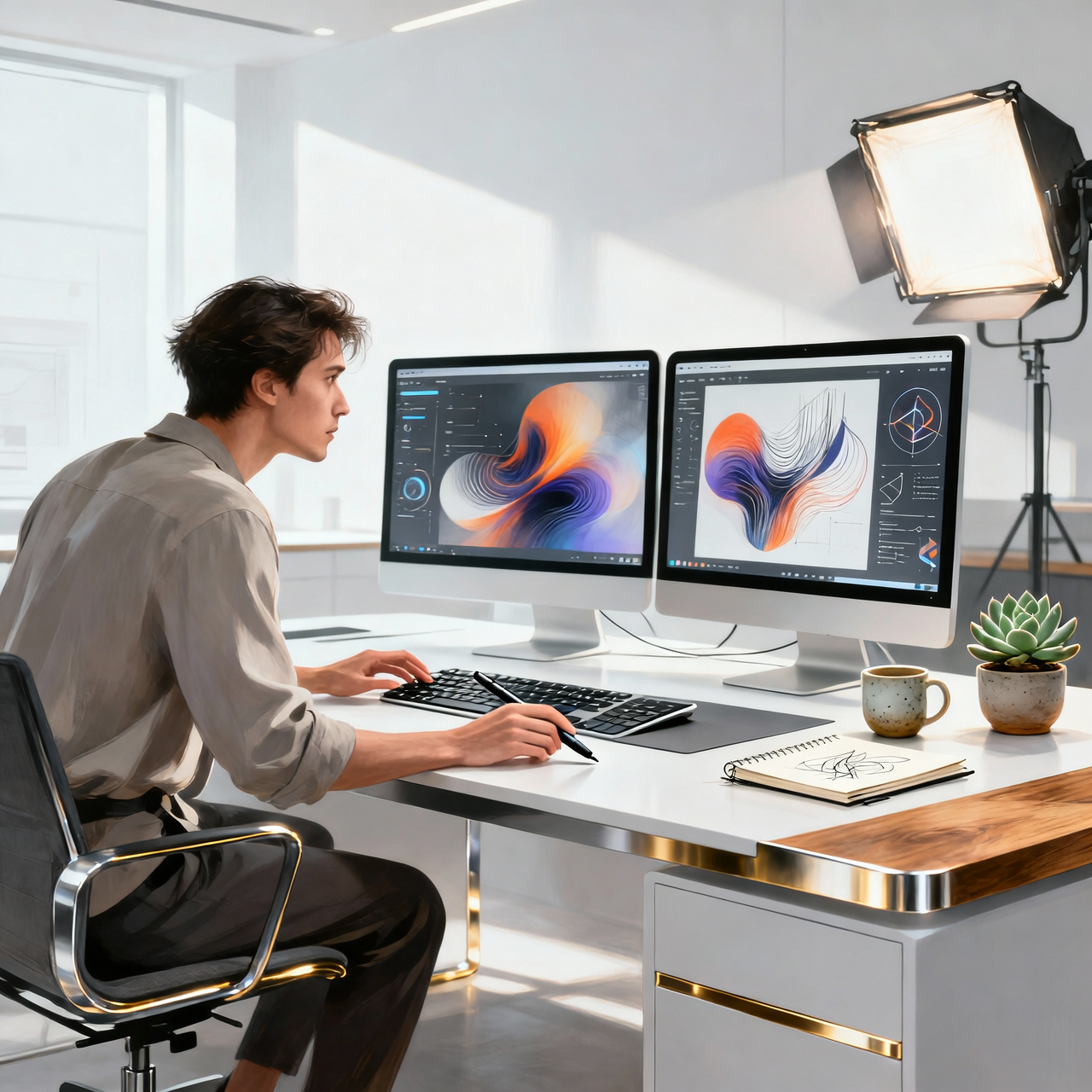 Designer exploring AI-generated visual concepts with Wan 2.5 Image